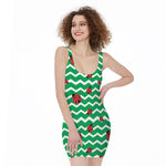 Green Zigzag Ladybird Pattern Print Sleeveless Bodycon Dress