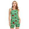 Green Zigzag Ladybird Pattern Print Sleeveless One Piece Swimsuit