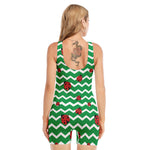 Green Zigzag Ladybird Pattern Print Sleeveless One Piece Swimsuit