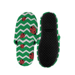 Green Zigzag Ladybird Pattern Print Slippers