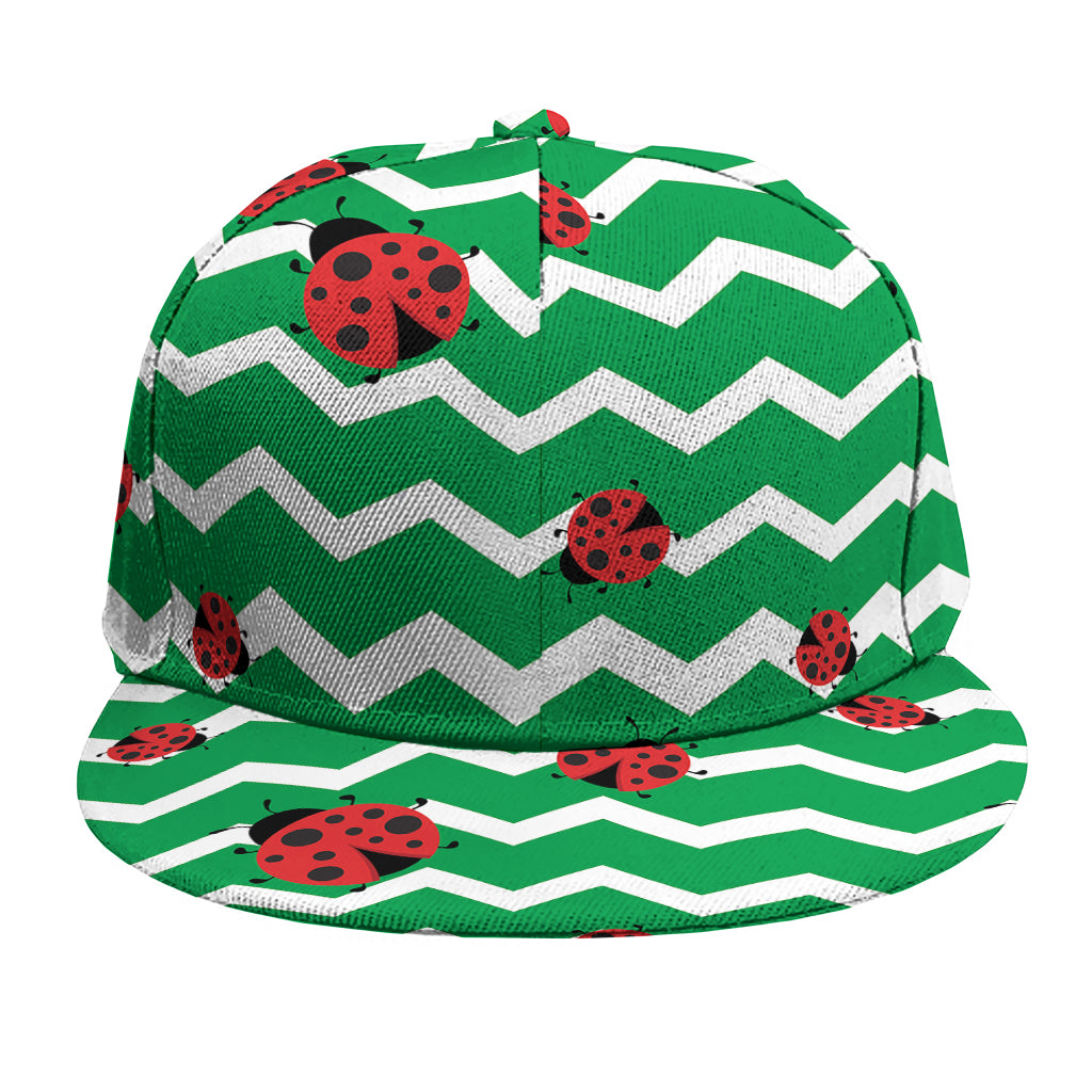 Green Zigzag Ladybird Pattern Print Snapback Cap
