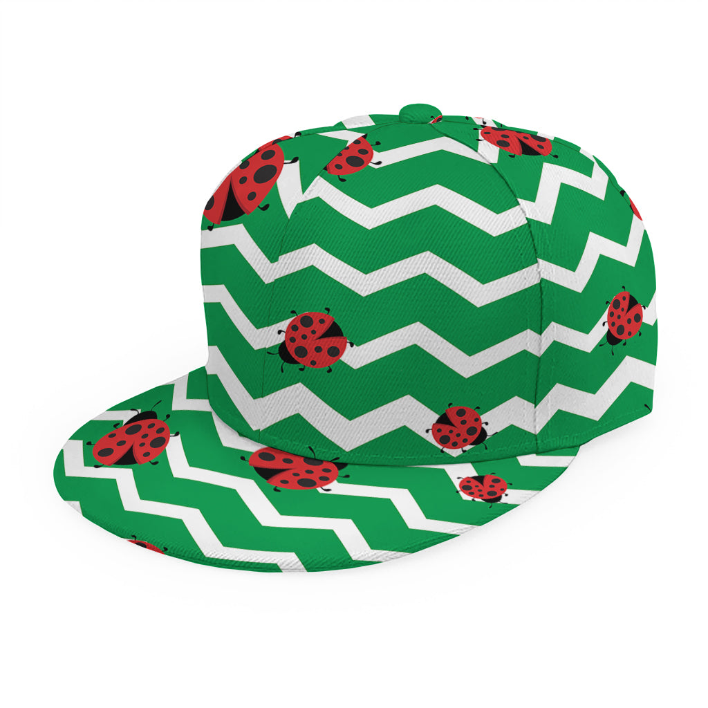 Green Zigzag Ladybird Pattern Print Snapback Cap