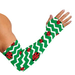 Green Zigzag Ladybird Pattern Print Sun Protection Arm Sleeves