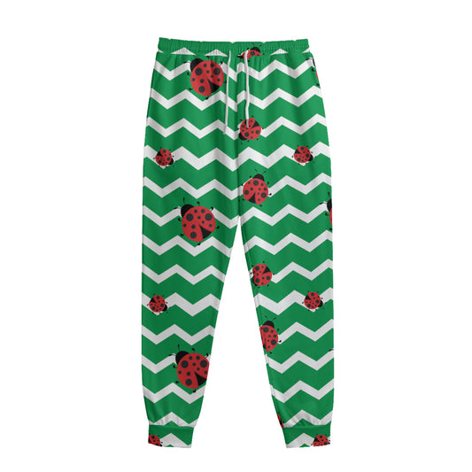 Green Zigzag Ladybird Pattern Print Sweatpants