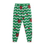 Green Zigzag Ladybird Pattern Print Sweatpants