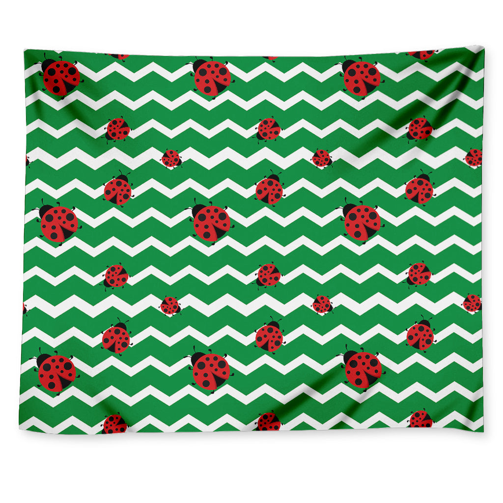 Green Zigzag Ladybird Pattern Print Tapestry