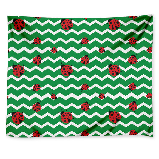 Green Zigzag Ladybird Pattern Print Tapestry