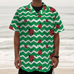 Green Zigzag Ladybird Pattern Print Textured Short Sleeve Shirt