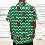 Green Zigzag Ladybird Pattern Print Textured Short Sleeve Shirt