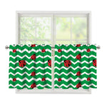 Green Zigzag Ladybird Pattern Print Tier Curtains