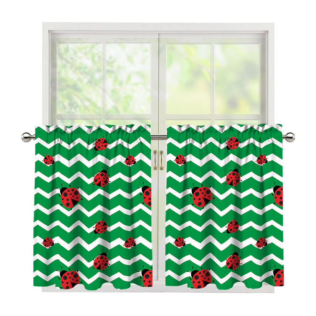 Green Zigzag Ladybird Pattern Print Tier Curtains
