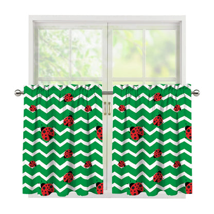 Green Zigzag Ladybird Pattern Print Tier Curtains