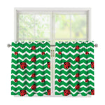 Green Zigzag Ladybird Pattern Print Tier Curtains
