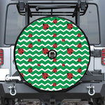 Green Zigzag Ladybird Pattern Print Tire Cover With Camera Hole