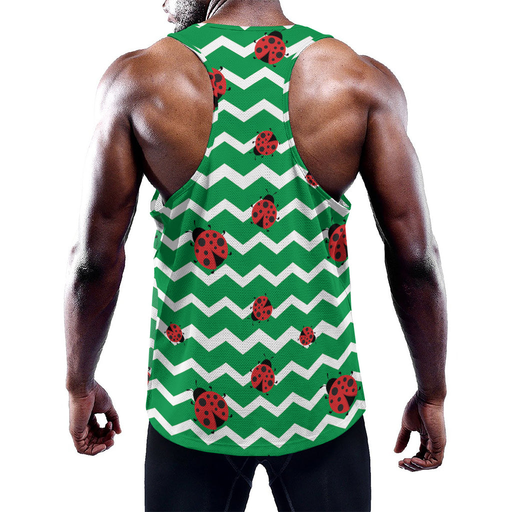 Green Zigzag Ladybird Pattern Print Training Tank Top