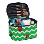 Green Zigzag Ladybird Pattern Print Travel Makeup Bag