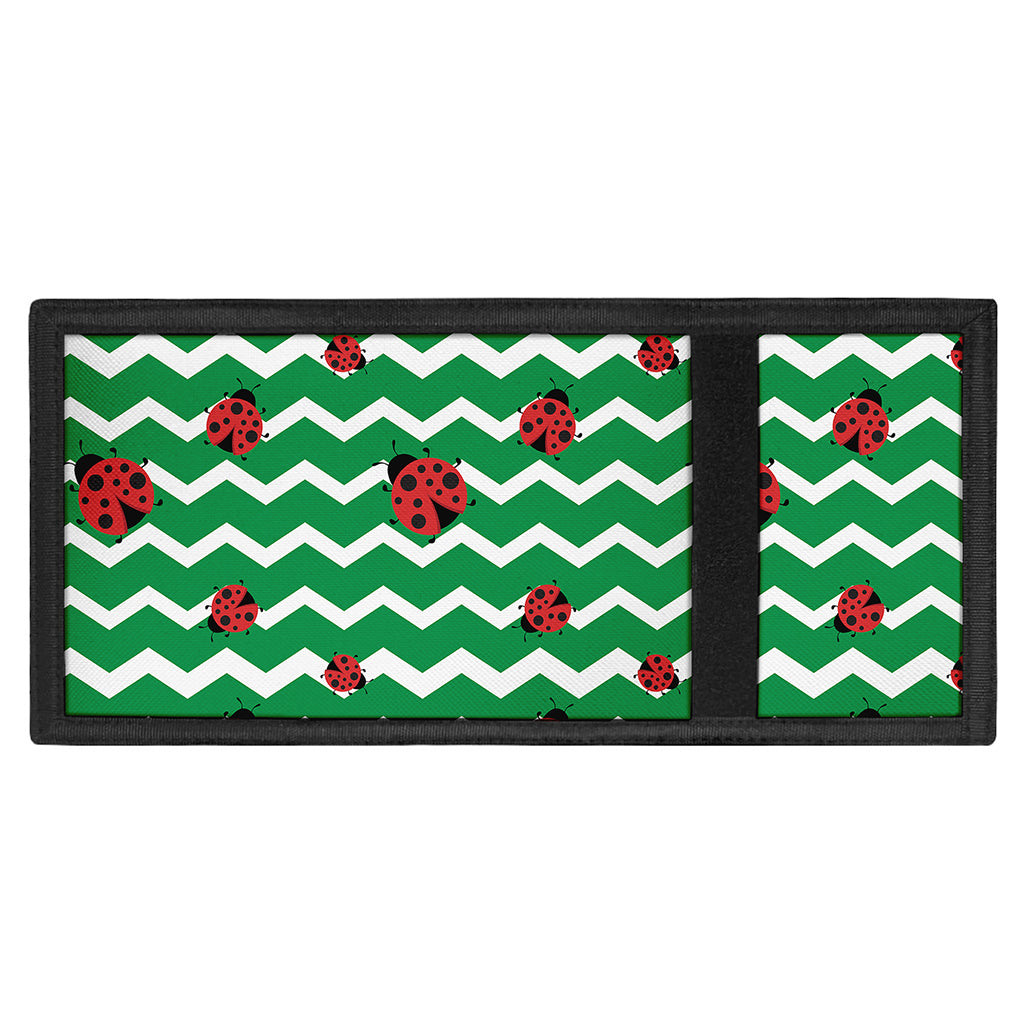 Green Zigzag Ladybird Pattern Print Trifold Wallet