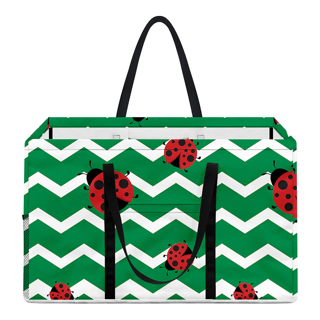 Green Zigzag Ladybird Pattern Print Utility Tote Bag