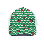 Green Zigzag Ladybird Pattern Print White Mesh Trucker Cap