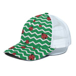 Green Zigzag Ladybird Pattern Print White Mesh Trucker Cap