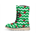 Green Zigzag Ladybird Pattern Print Winter Boots