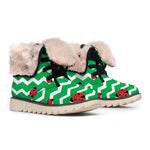 Green Zigzag Ladybird Pattern Print Winter Boots