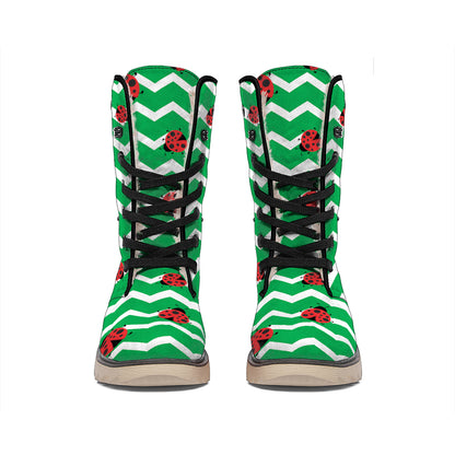 Green Zigzag Ladybird Pattern Print Winter Boots