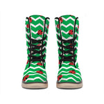 Green Zigzag Ladybird Pattern Print Winter Boots