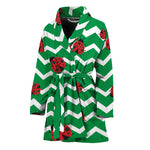 Green Zigzag Ladybird Pattern Print Women's Bathrobe