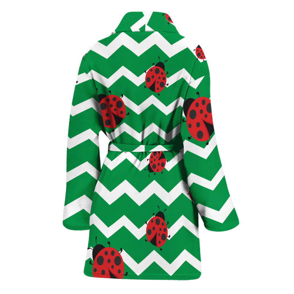 Green Zigzag Ladybird Pattern Print Women's Bathrobe