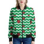 Green Zigzag Ladybird Pattern Print Women's Bomber Jacket