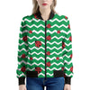 Green Zigzag Ladybird Pattern Print Women's Bomber Jacket