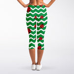 Green Zigzag Ladybird Pattern Print Women's Capri Leggings