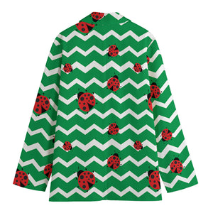 Green Zigzag Ladybird Pattern Print Women's Cotton Blazer