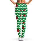 Green Zigzag Ladybird Pattern Print Women's Leggings