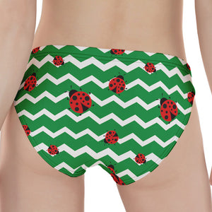 Green Zigzag Ladybird Pattern Print Women's Panties