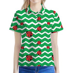 Green Zigzag Ladybird Pattern Print Women's Polo Shirt
