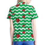 Green Zigzag Ladybird Pattern Print Women's Polo Shirt