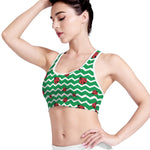 Green Zigzag Ladybird Pattern Print Women's Sports Bra