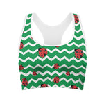 Green Zigzag Ladybird Pattern Print Women's Sports Bra