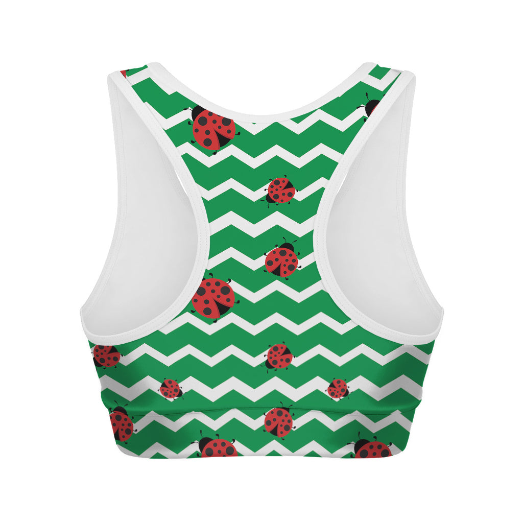 Green Zigzag Ladybird Pattern Print Women's Sports Bra