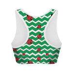 Green Zigzag Ladybird Pattern Print Women's Sports Bra