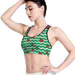 Green Zigzag Ladybird Pattern Print Women's Sports Bra