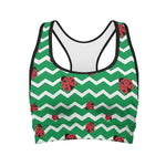 Green Zigzag Ladybird Pattern Print Women's Sports Bra