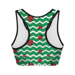 Green Zigzag Ladybird Pattern Print Women's Sports Bra