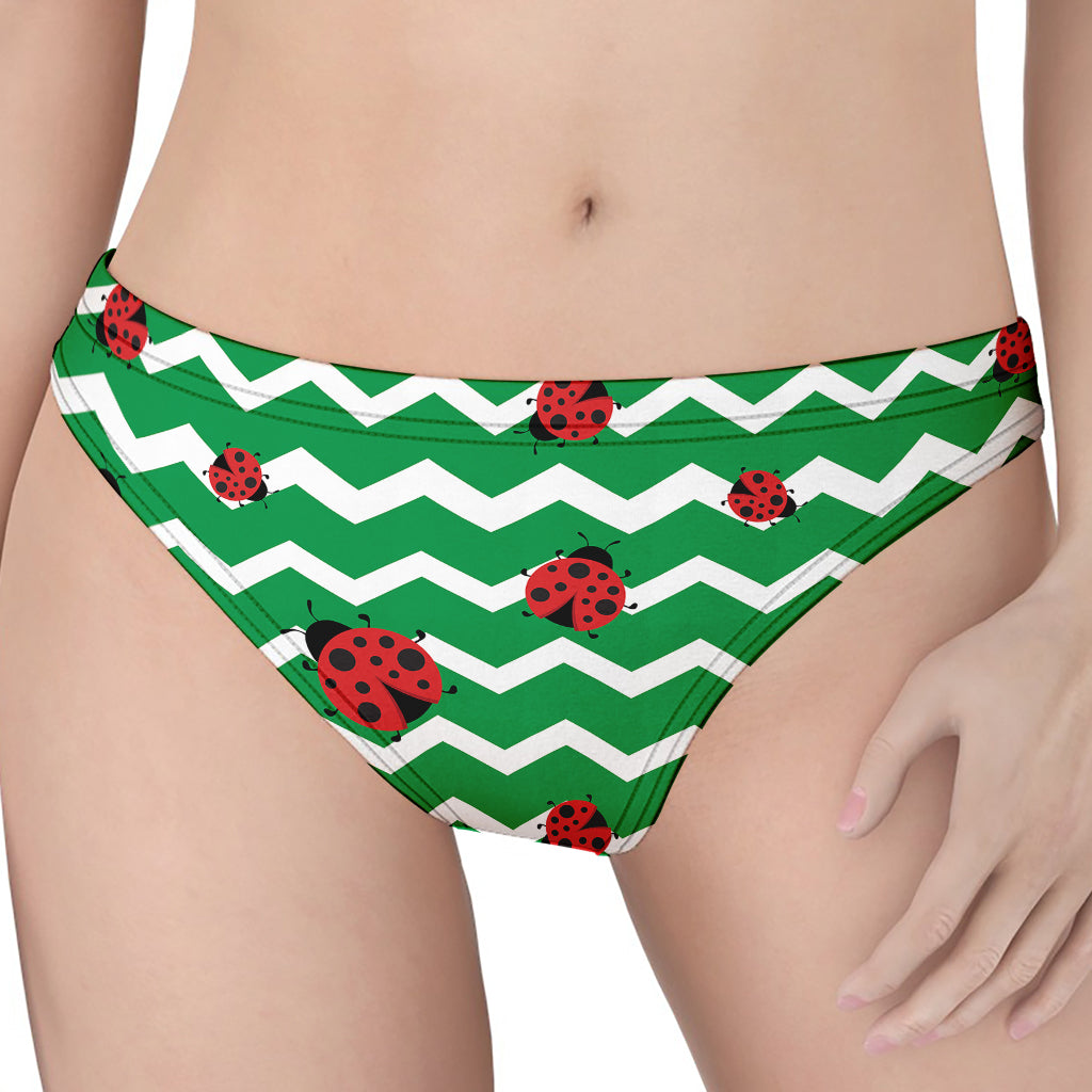 Green Zigzag Ladybird Pattern Print Women's Thong