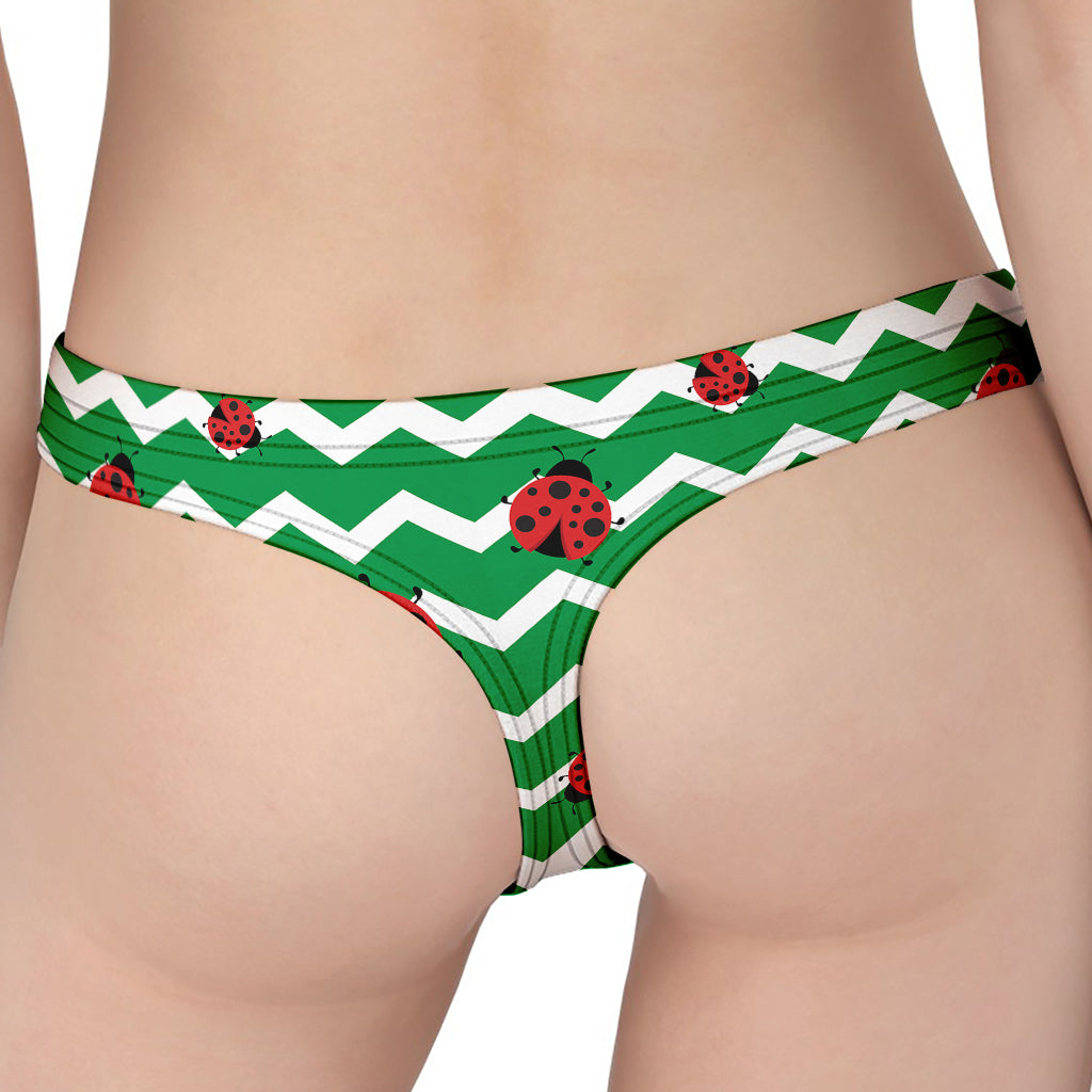 Green Zigzag Ladybird Pattern Print Women's Thong