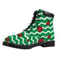 Green Zigzag Ladybird Pattern Print Padded Collar Lace Up Boots