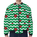 Green Zigzag Ladybird Pattern Print Zip Sleeve Bomber Jacket