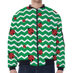 Green Zigzag Ladybird Pattern Print Zip Sleeve Bomber Jacket